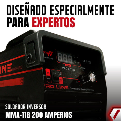 Equipo de soldadura inverter profesional  para trabajos ligeros de 200 amperios con conexión a  110V - 220V Marca Tecraft Industry  