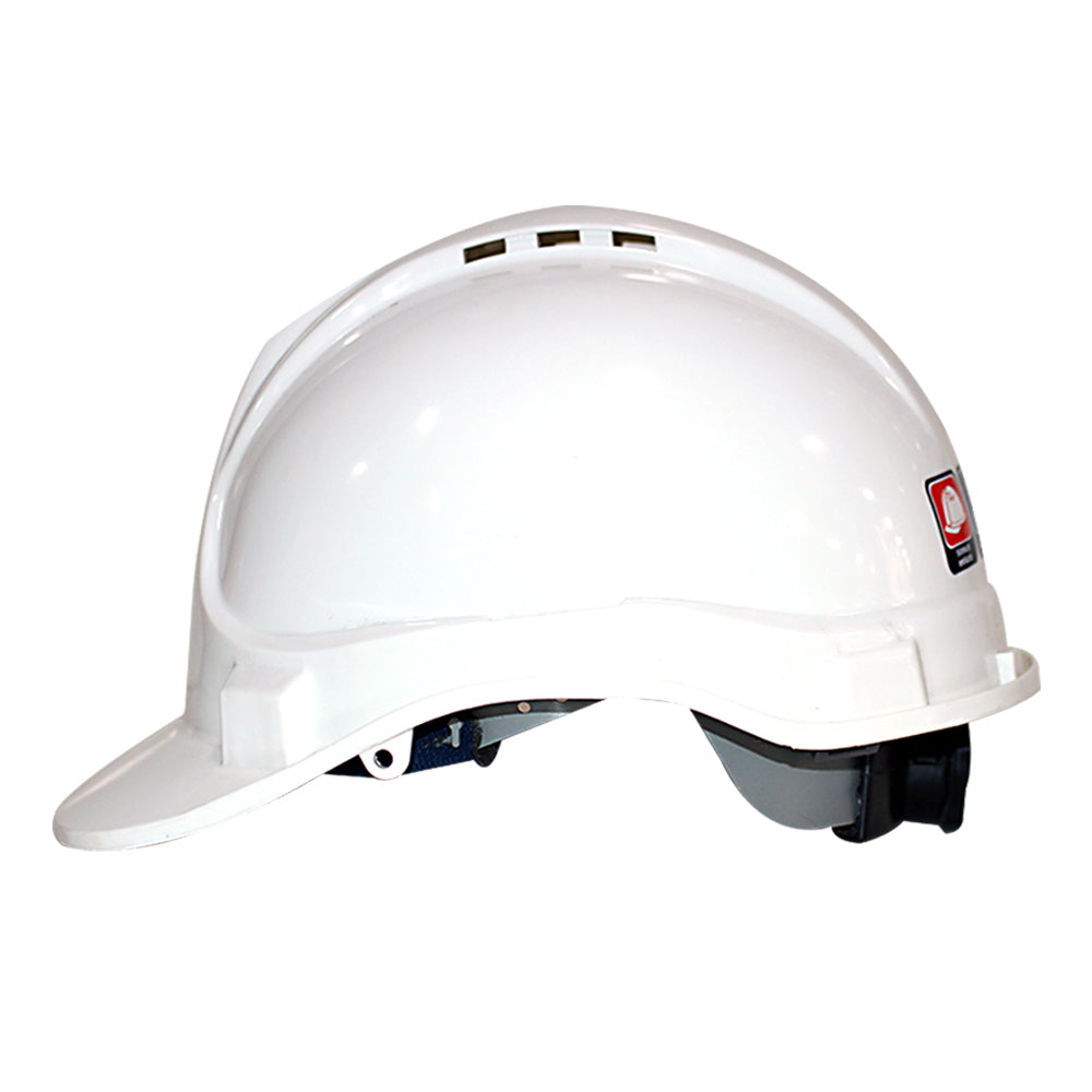 casco de seguridad color blanco  con barbuquejo de dos puntos. 