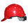 casco de seguridad  color rojo con barbuquejo de dos puntos. 
