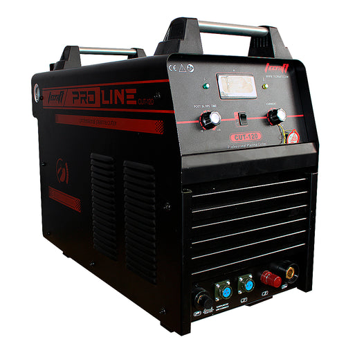 Cortador plasma de 100 amperios con conexión a 380V. Capacidad máxima de corte de 38mm