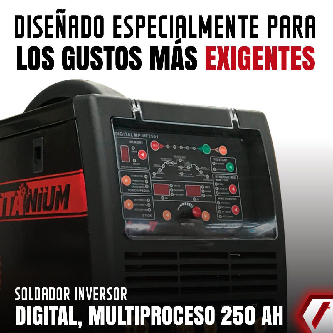 Equipo de soldadura inverter Industrial  multiproceso para trabajos pesados  de 250 amperios con conexión a 110 - 220V.  Ideal para soldar TIG en Aluminio. Marca Tecraft Industry