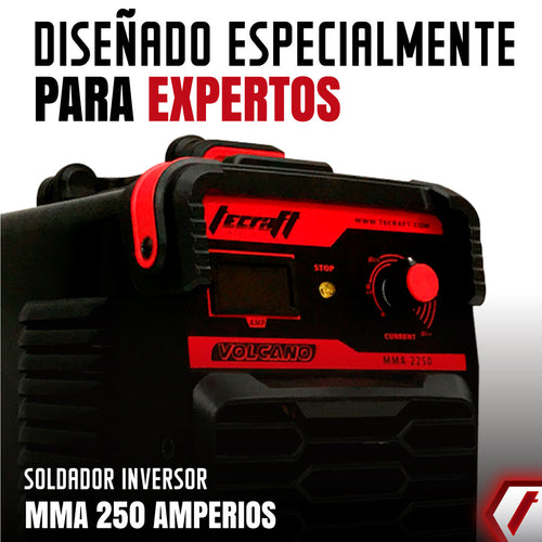 Equipo de soldadura inverter Semi Industrial  para trabajos semi pesados  de 250 amperios con conexión a  220V. Ideal para electrodos  de Aluminio - 6010. Marca Tecraft Industry 