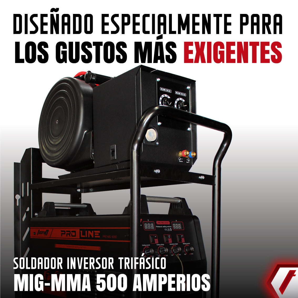 Proline Pro MIG 500 : Equipo de soldadura inverter profesional multiproceso para trabajos pesado pesados  de 500 amperios con conexión a  380V.  Especializado en proceso MIG. Marca Tecraft Industry